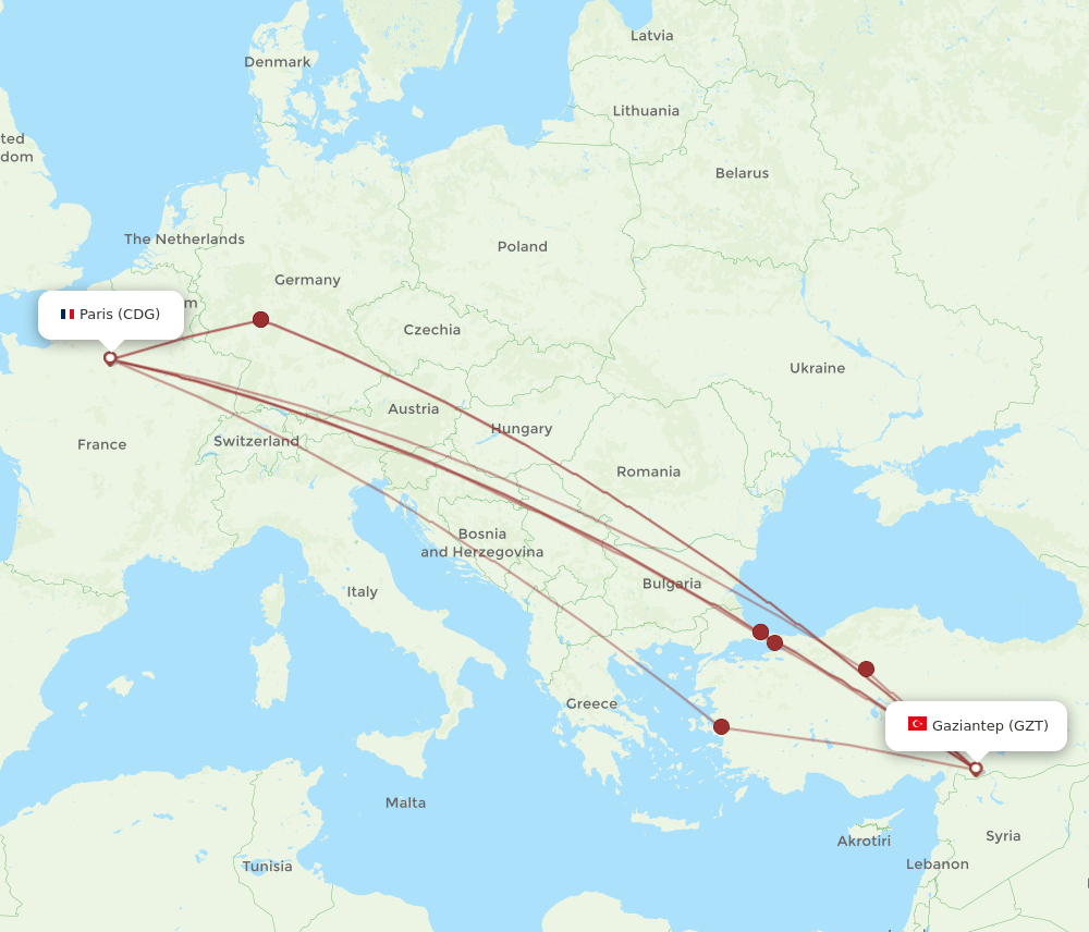 CDG-GZT flight routes