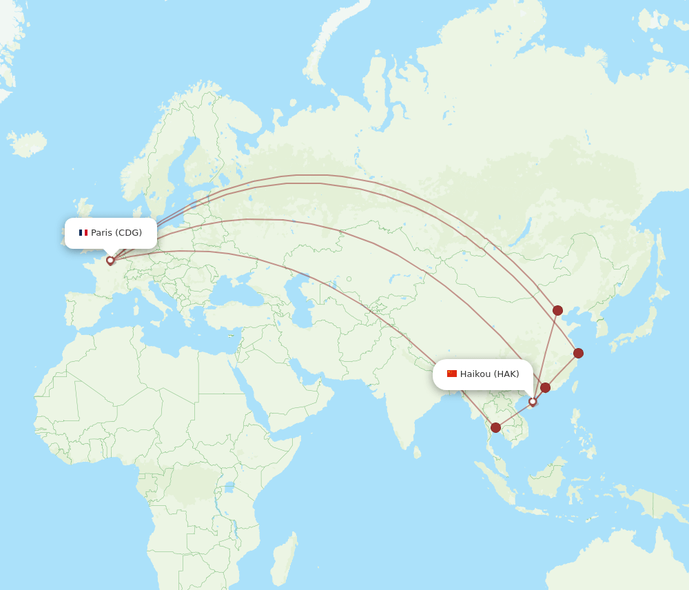 CDG-HAK flight routes