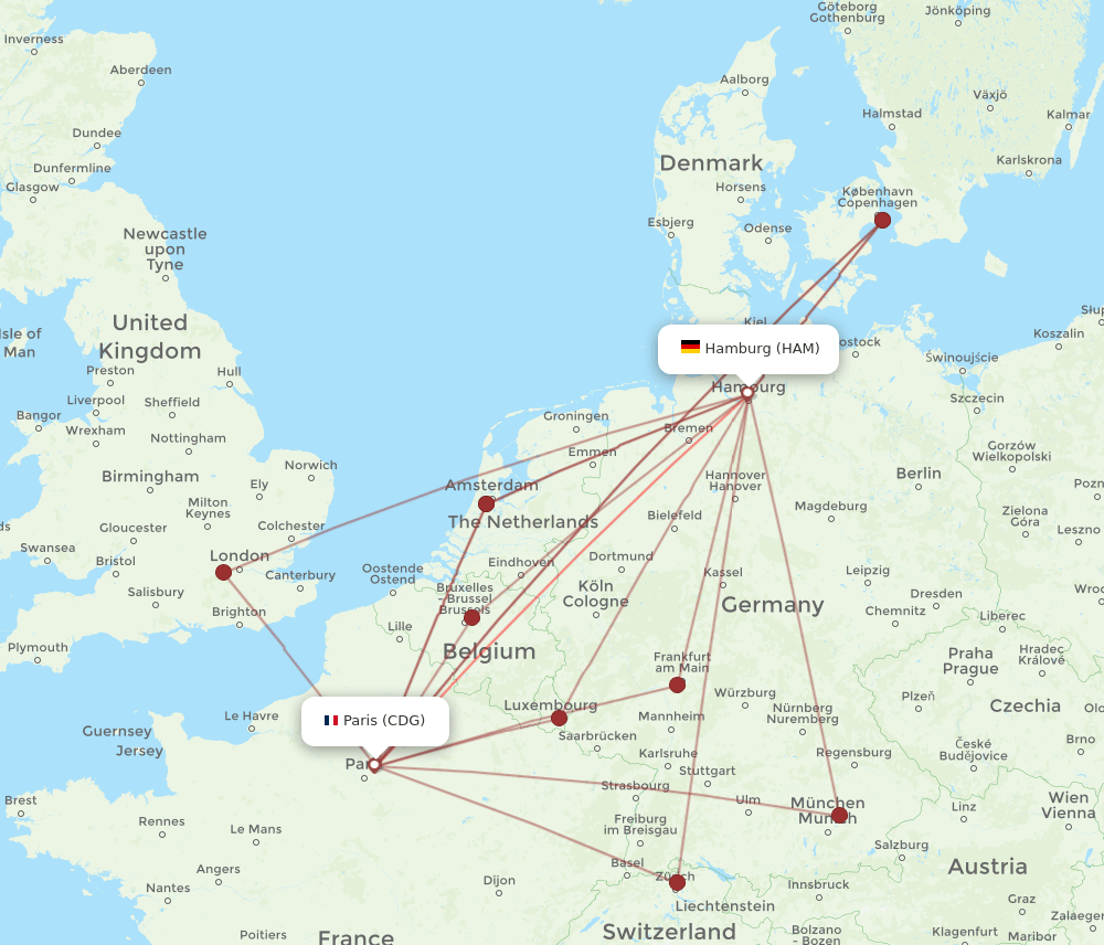 CDG to HAM flights and routes map