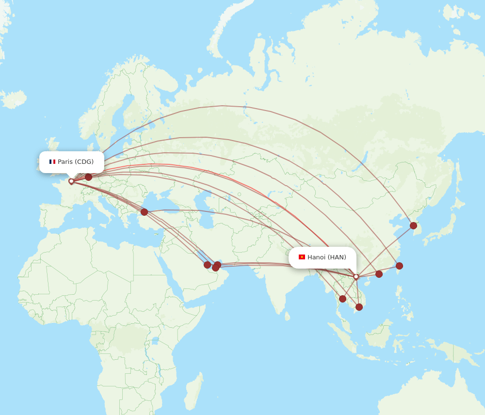 CDG-HAN flight routes