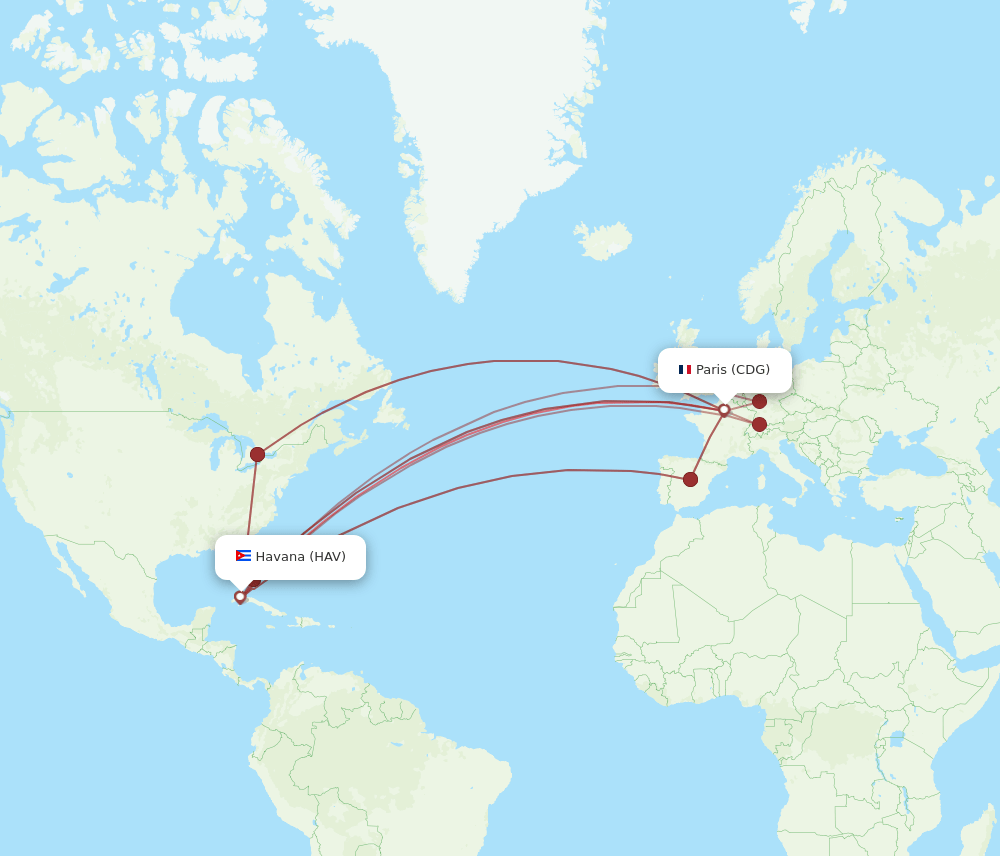 CDG-HAV flight routes