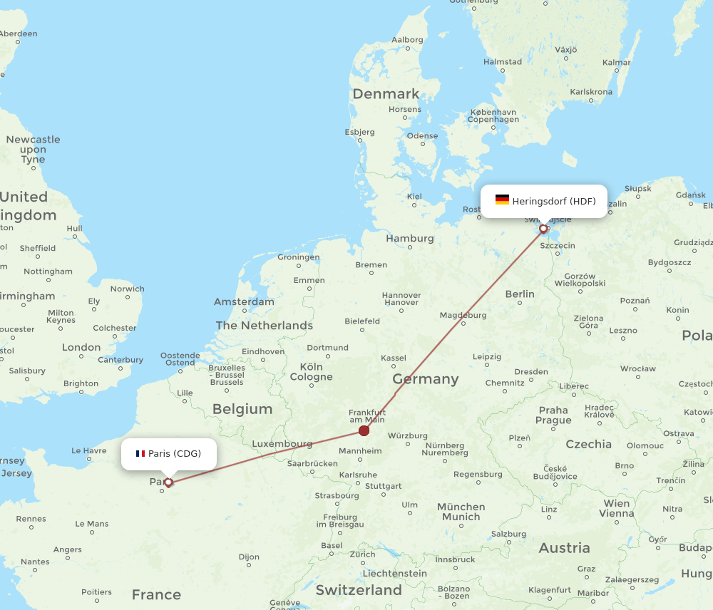 CDG to HDF flights and routes map
