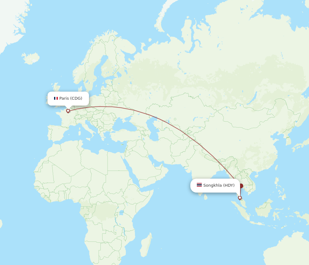 CDG to HDY flights and routes map