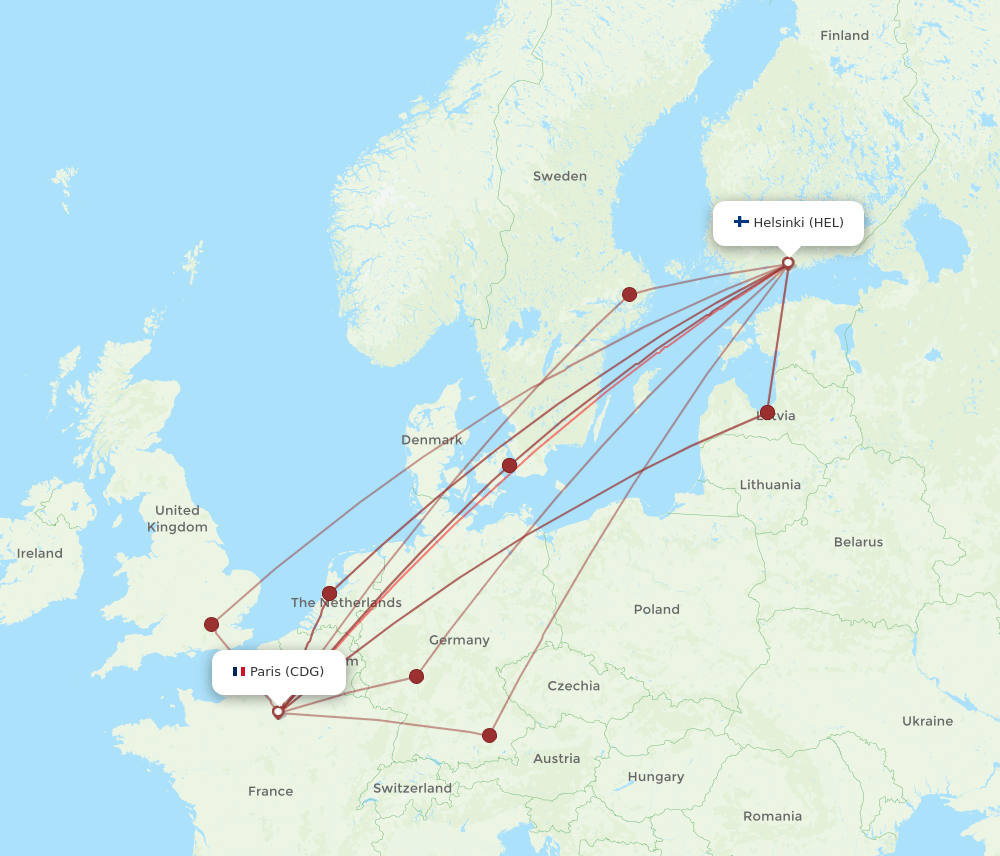 CDG-HEL flight routes
