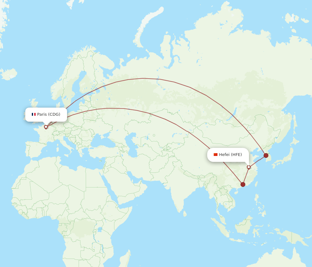 CDG-HFE flight routes