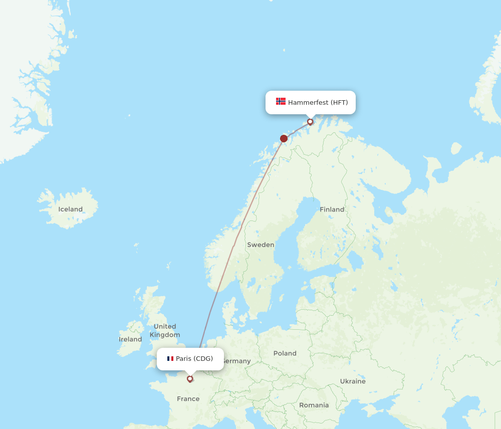 CDG to HFT flights and routes map