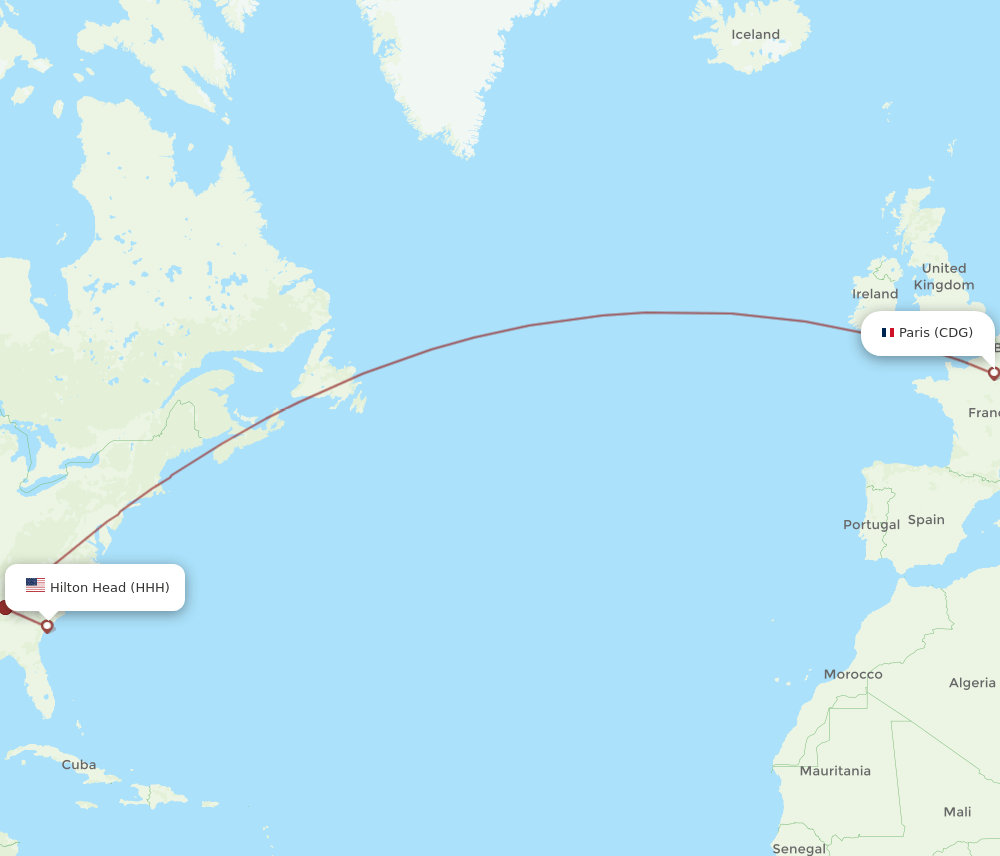 CDG to HHH flights and routes map
