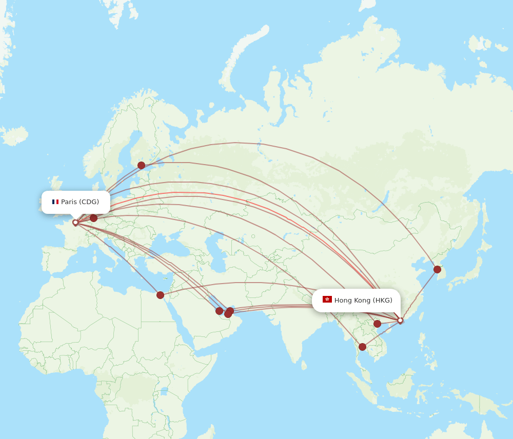 CDG-HKG flight routes