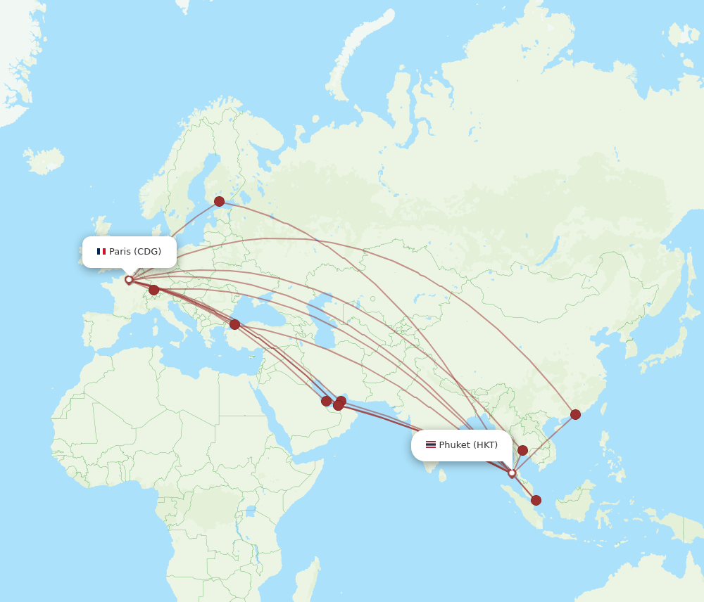 CDG-HKT flight routes