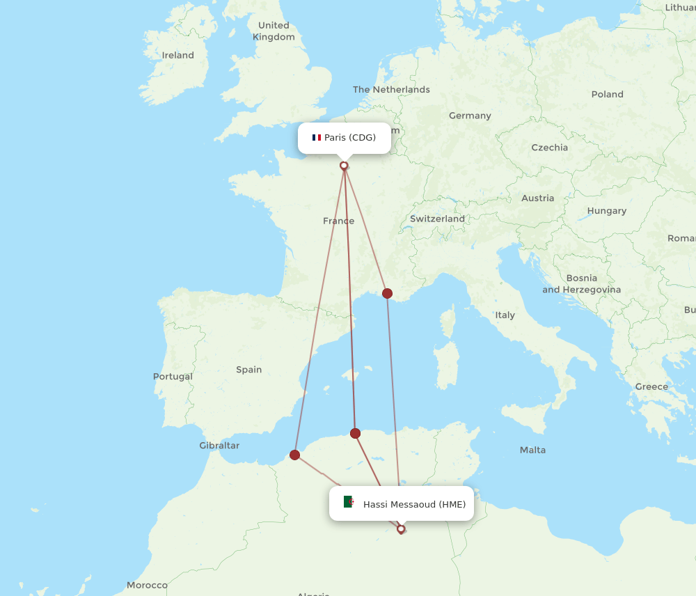 CDG to HME flights and routes map