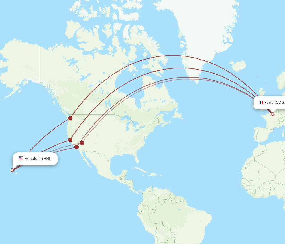 CDG-HNL flight routes