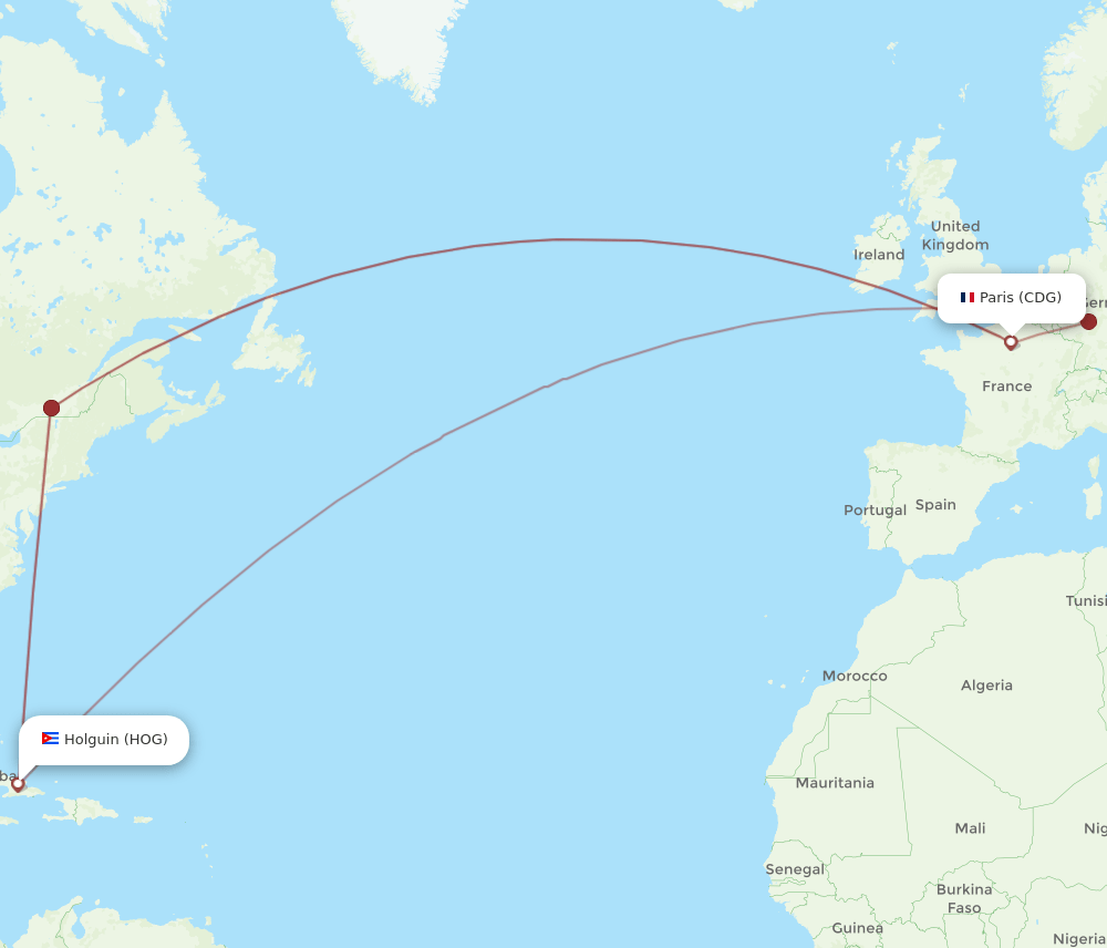 CDG-HOG flight routes