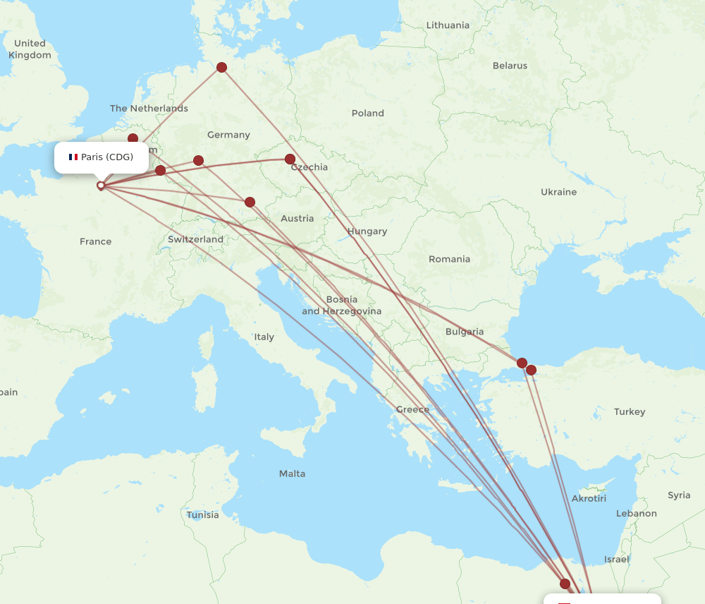 CDG-HRG flight routes