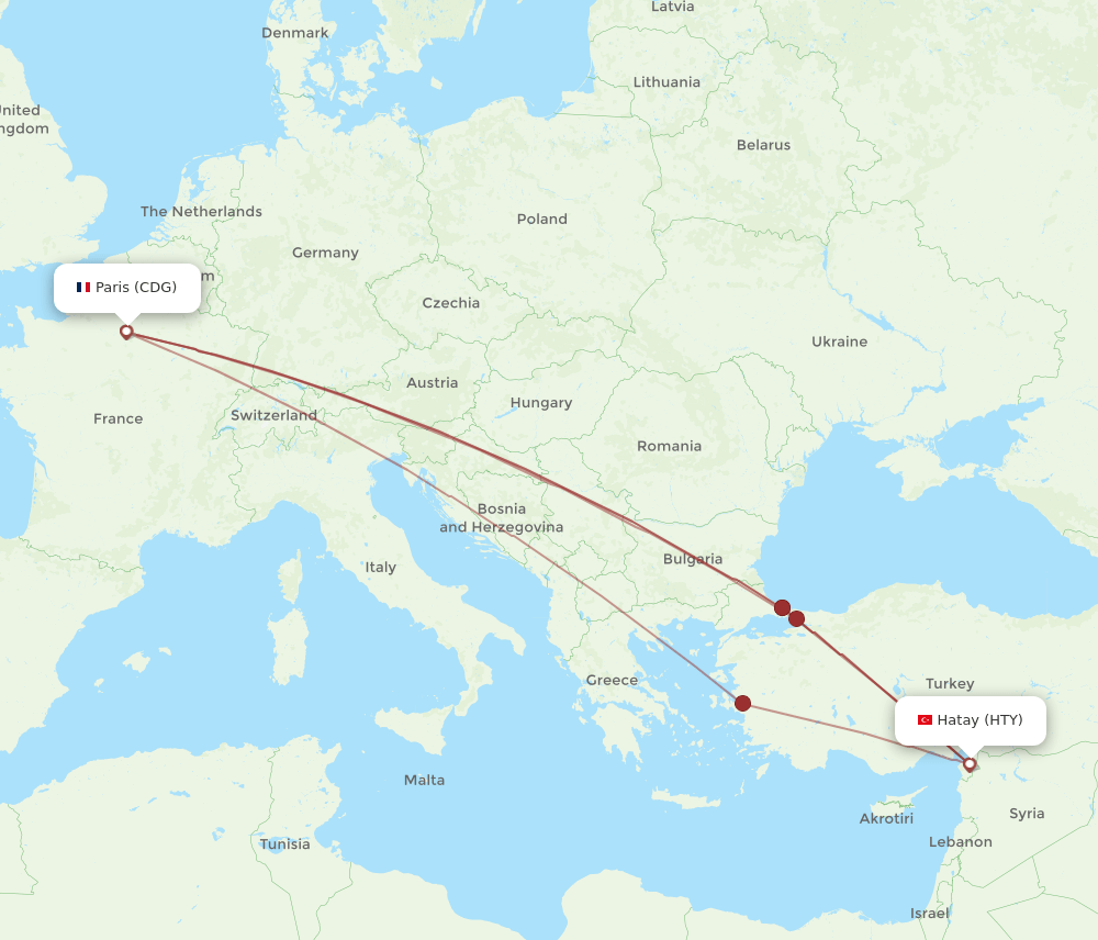 CDG-HTY flight routes