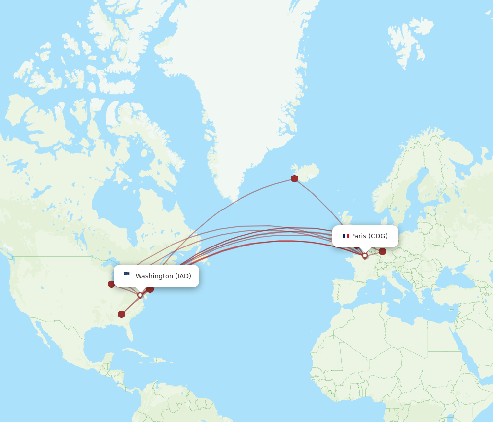 CDG to IAD flights and routes map