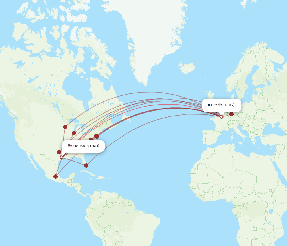 CDG to IAH flights and routes map
