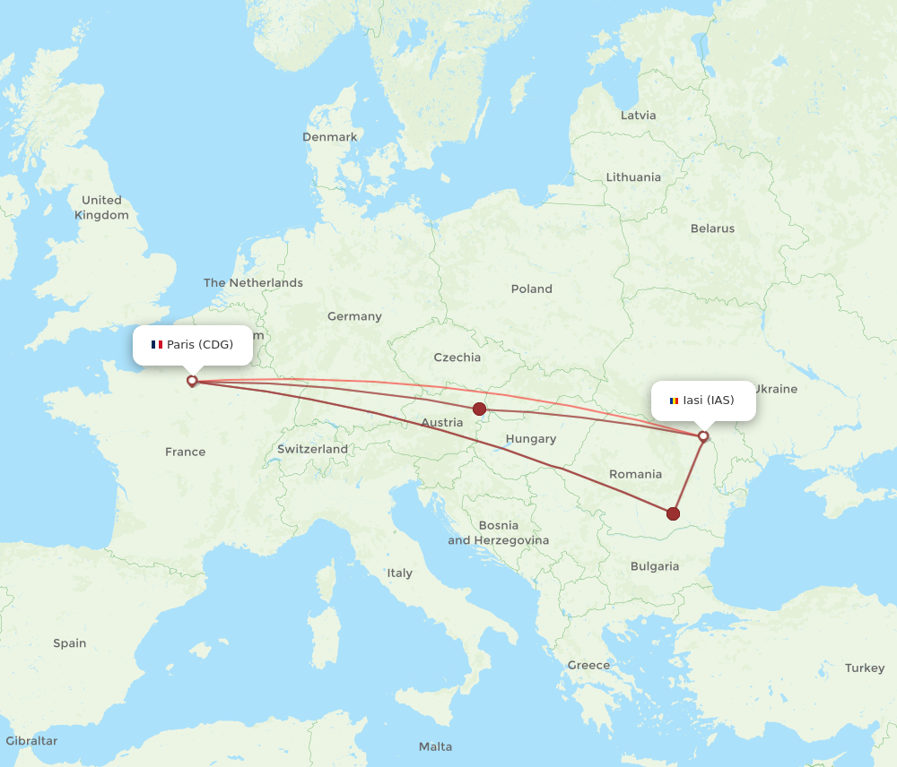 CDG to IAS flights and routes map