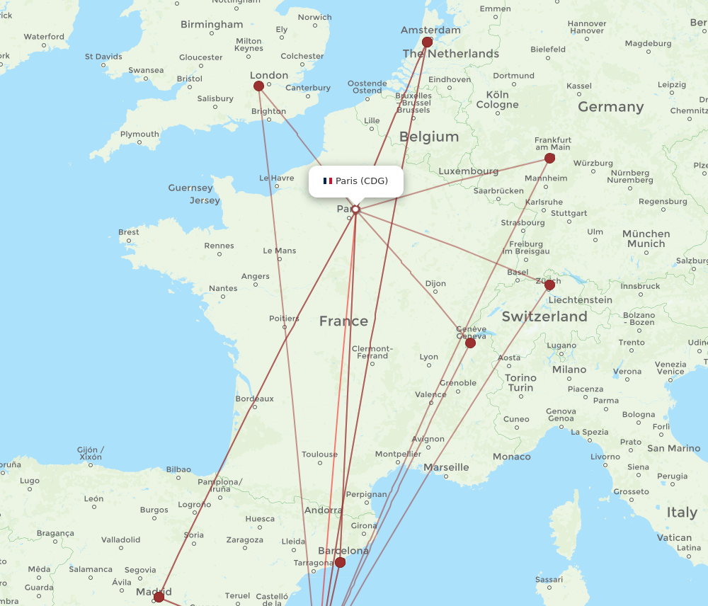 CDG to IBZ flights and routes map