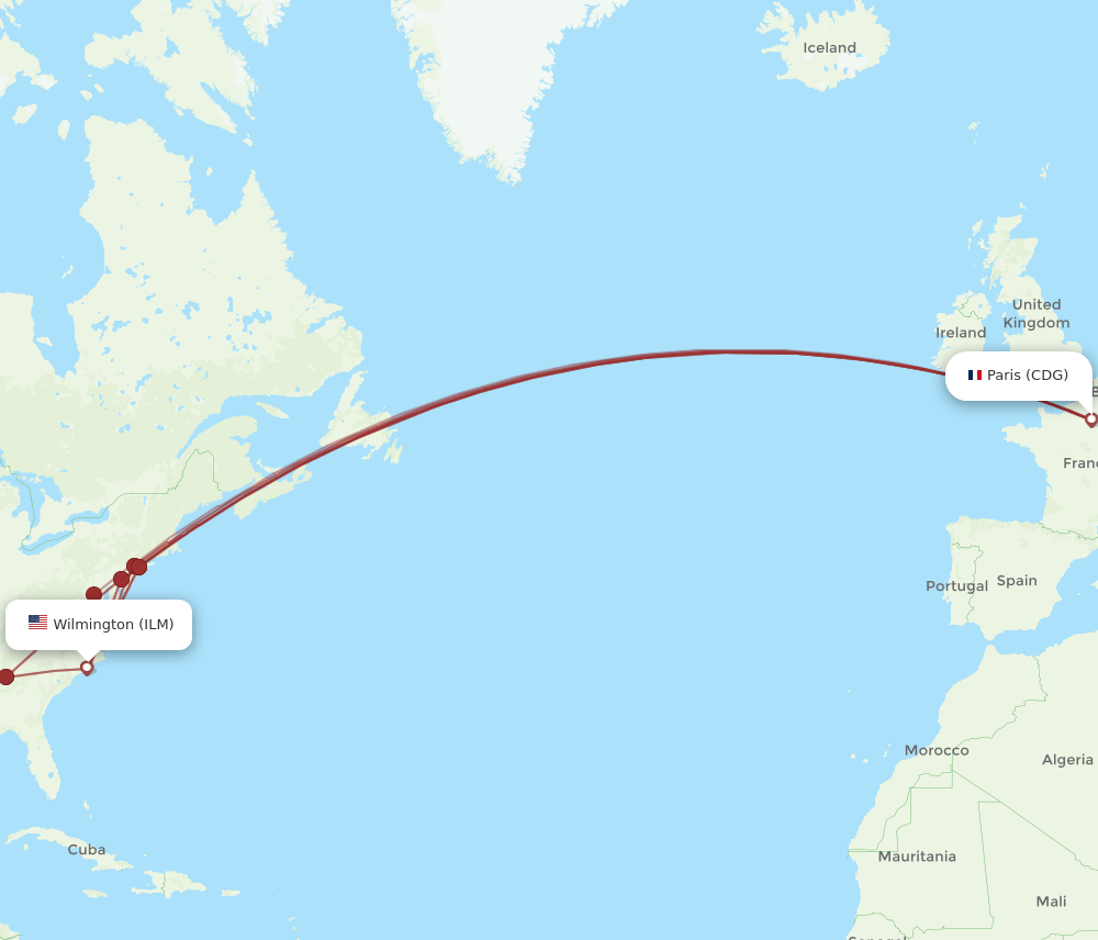 CDG-ILM flight routes