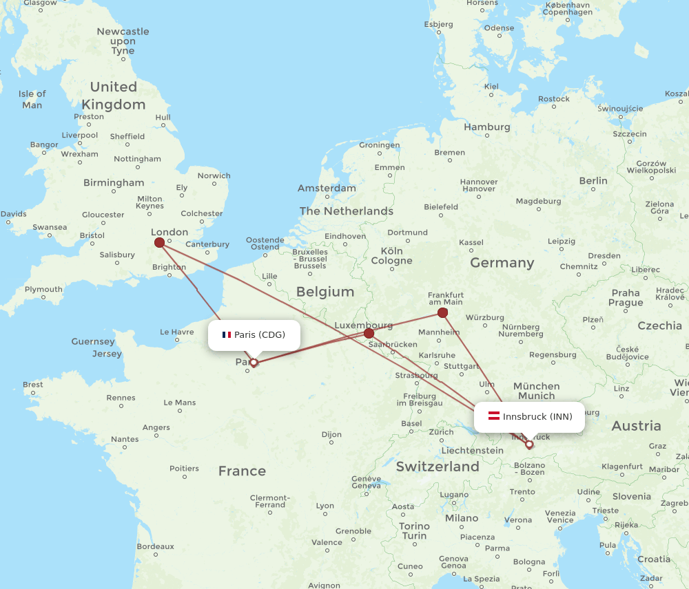 CDG-INN flight routes