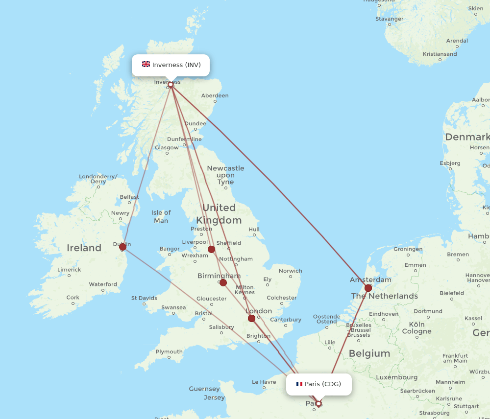 CDG-INV flight routes