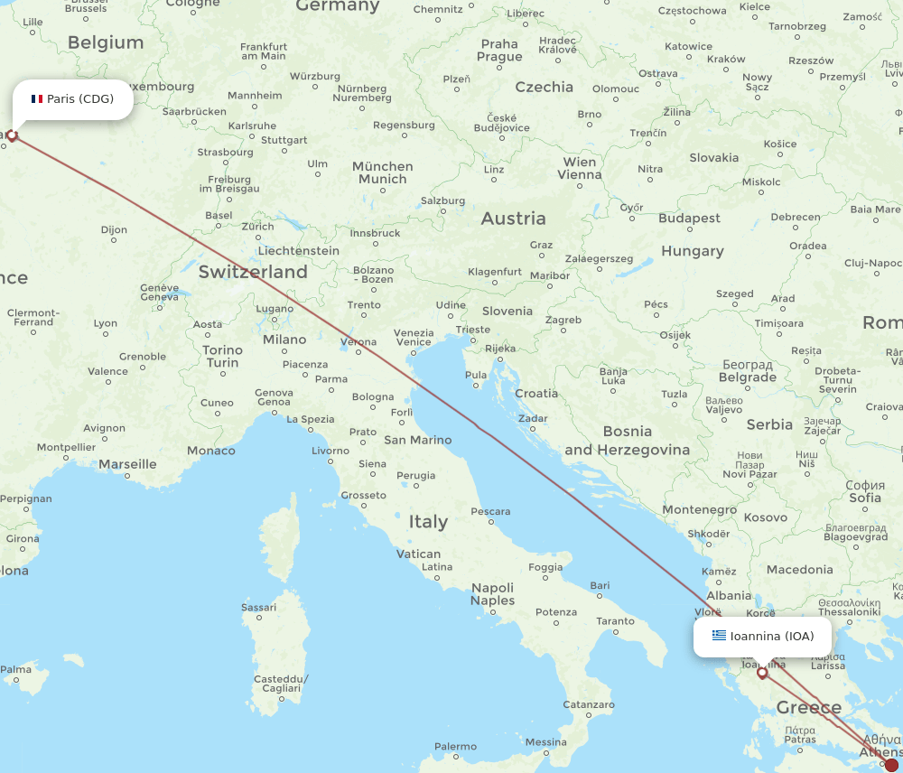 CDG to IOA flights and routes map