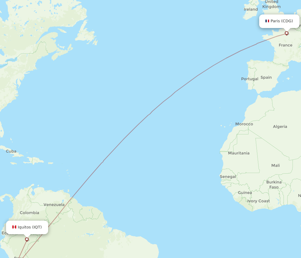 CDG-IQT flight routes