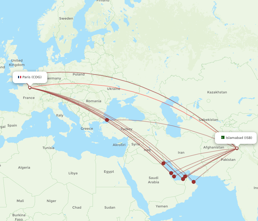 CDG-ISB flight routes