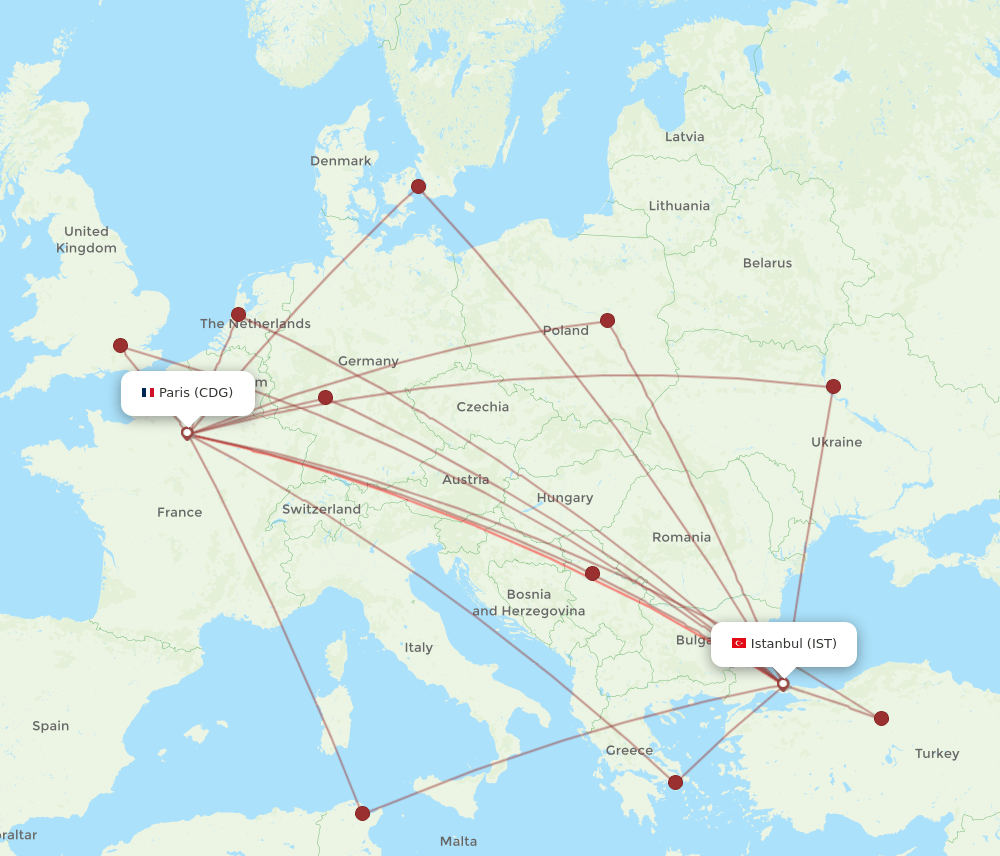 CDG-IST flight routes