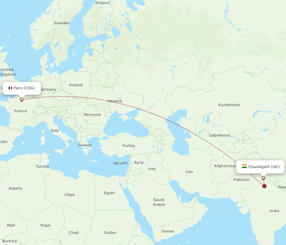 CDG-IXC flight routes