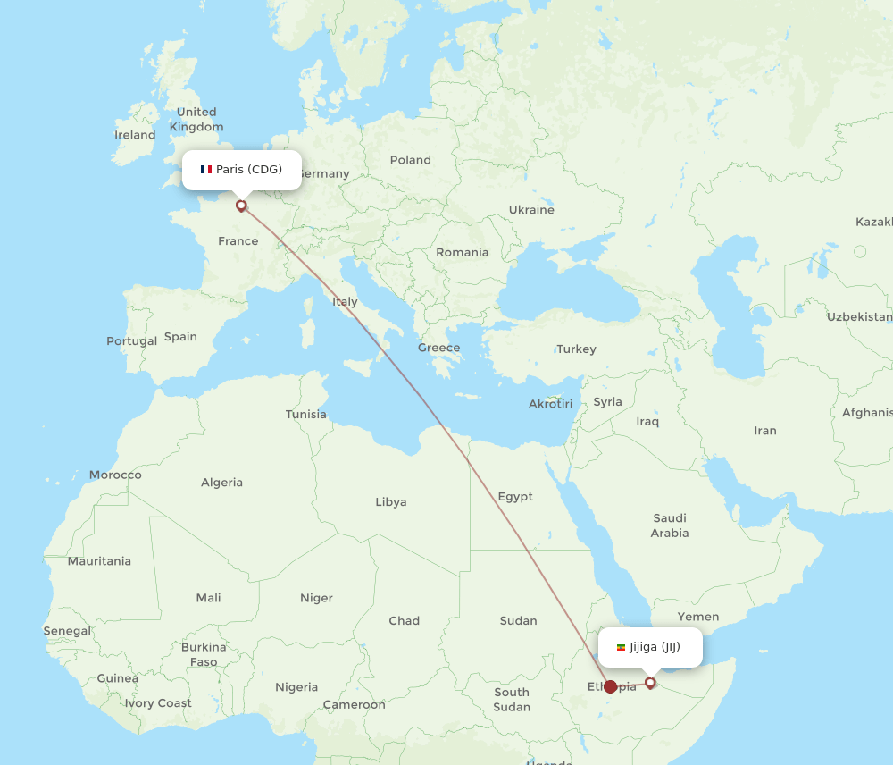 CDG to JIJ flights and routes map