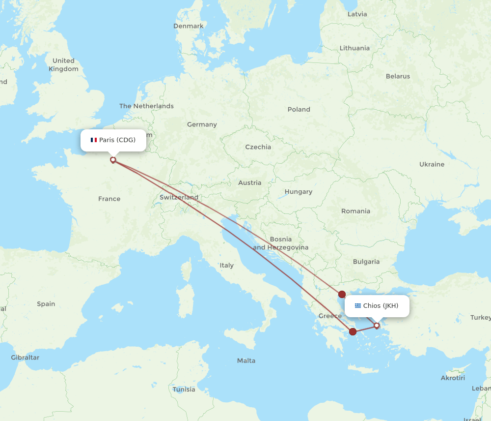 CDG-JKH flight routes