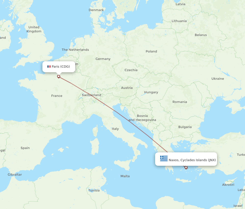 CDG-JNX flight routes