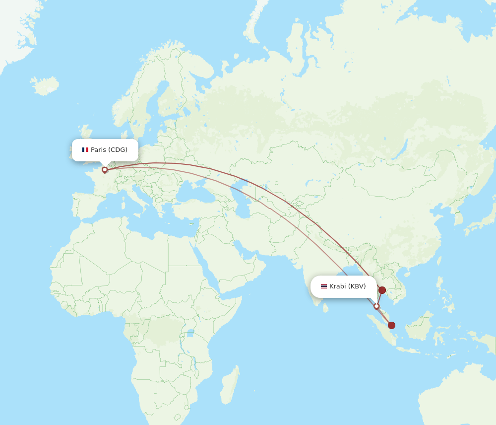 CDG-KBV flight routes