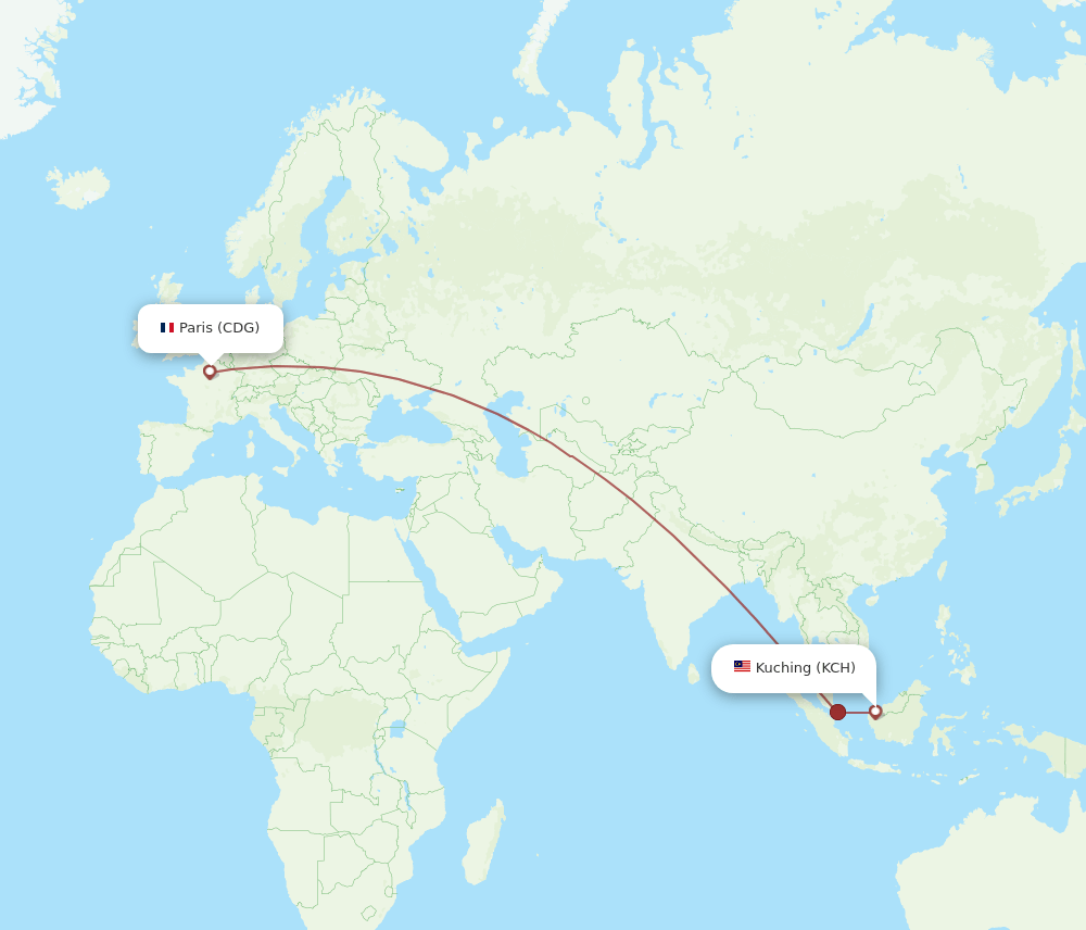 CDG to KCH flights and routes map