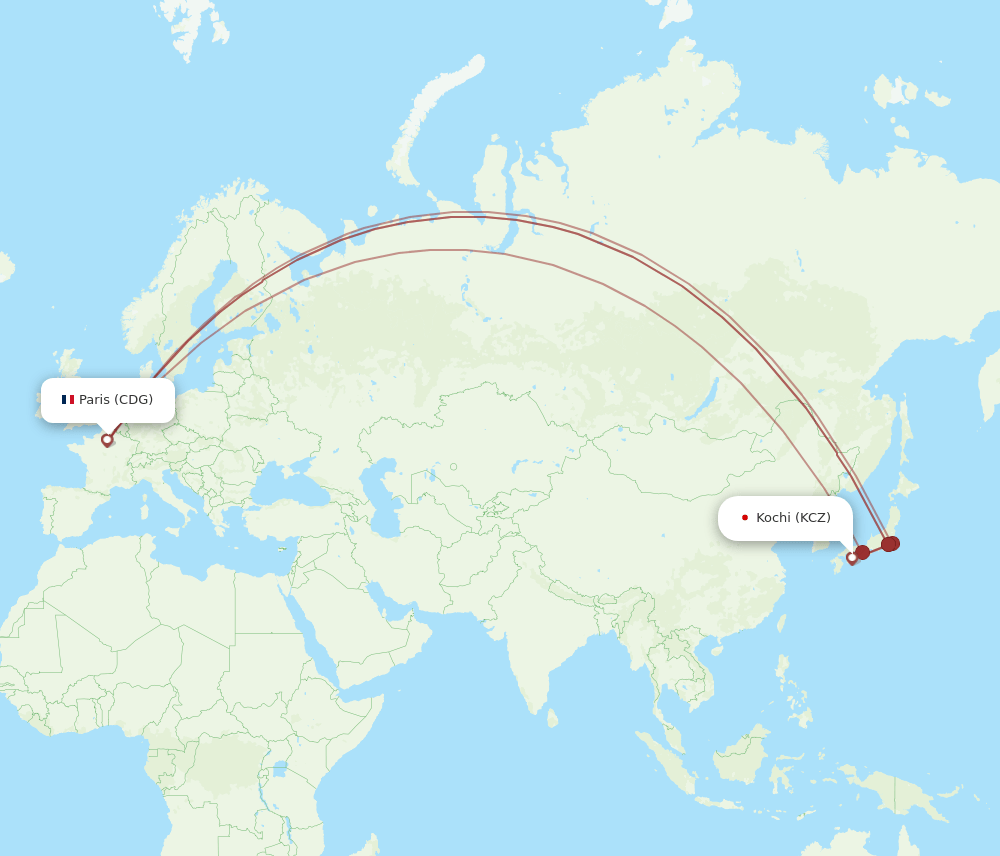CDG-KCZ flight routes