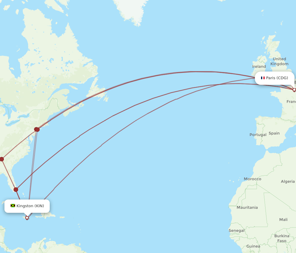CDG-KIN flight routes