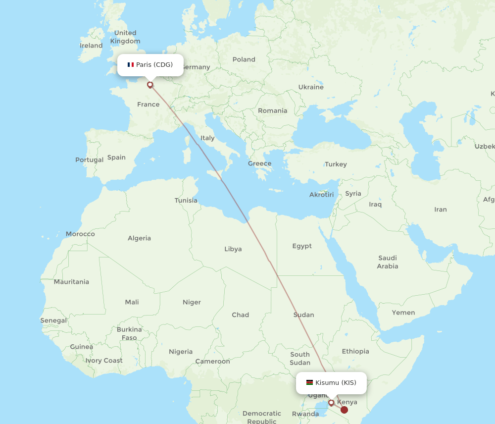 CDG-KIS flight routes