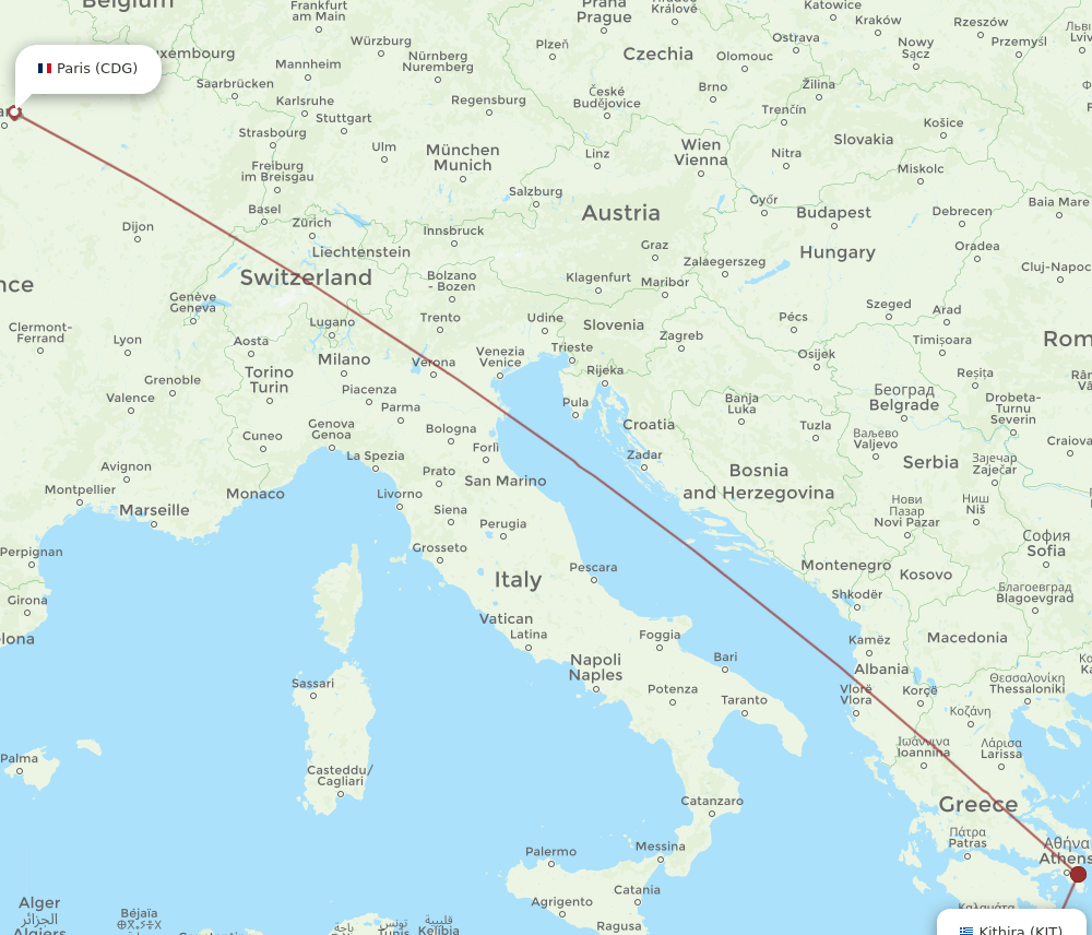 CDG to KIT flights and routes map