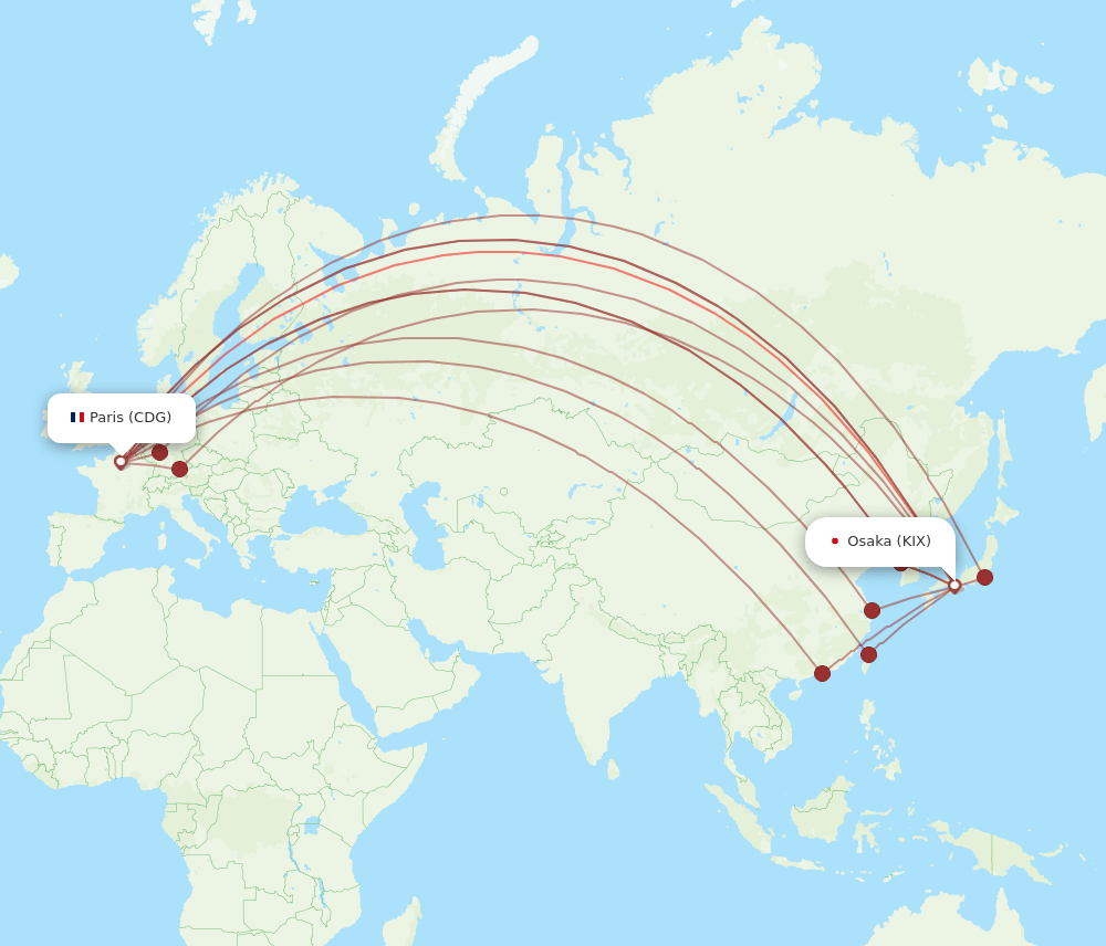 CDG-KIX flight routes