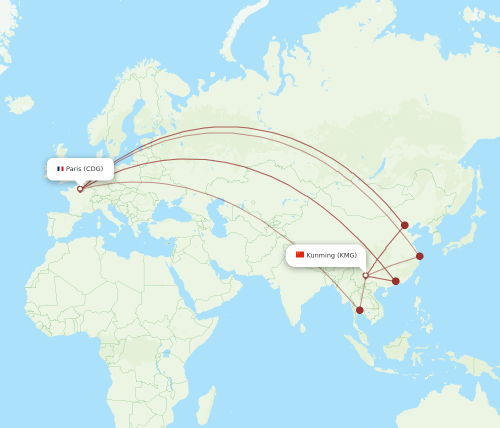 CDG-KMG flight routes