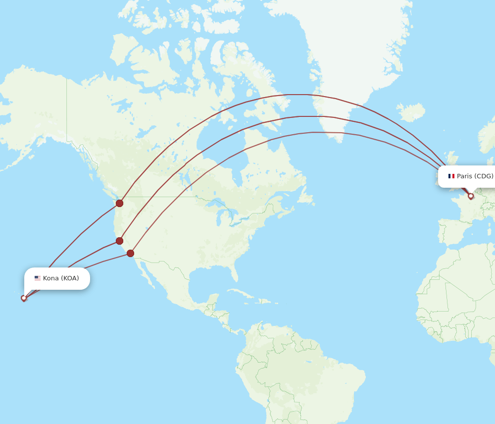 CDG to KOA flights and routes map