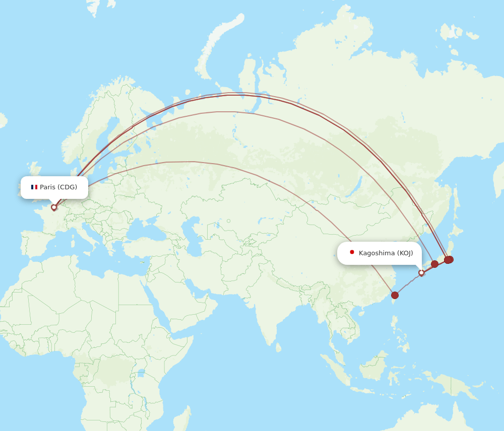 CDG-KOJ flight routes