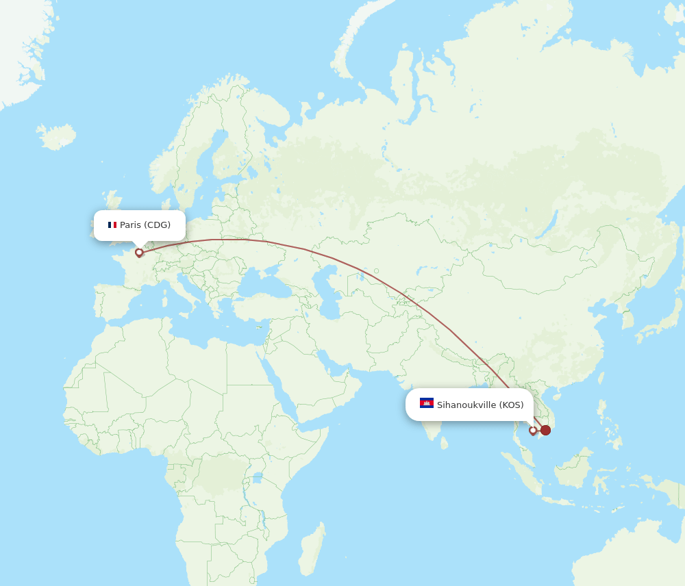 CDG-KOS flight routes