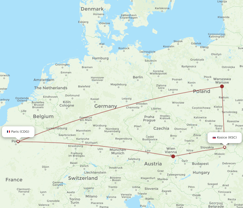 CDG-KSC flight routes