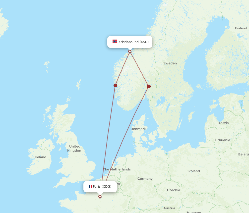 CDG to KSU flights and routes map