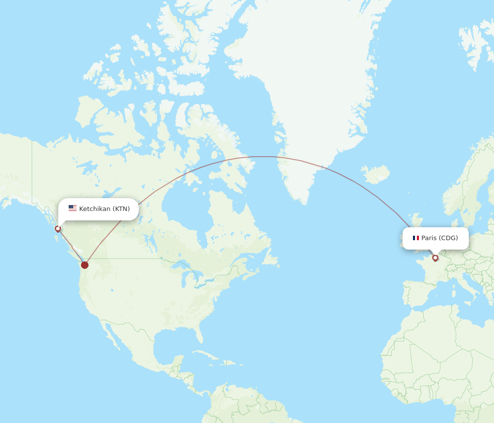 CDG to KTN flights and routes map