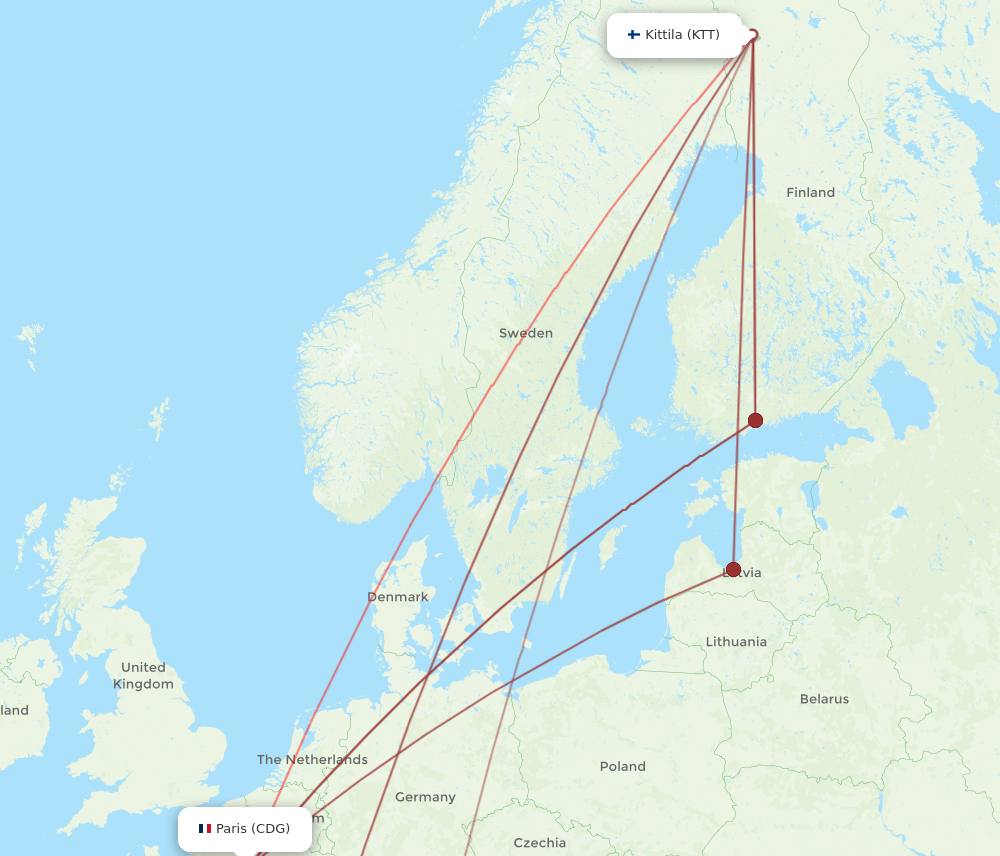 CDG-KTT flight routes