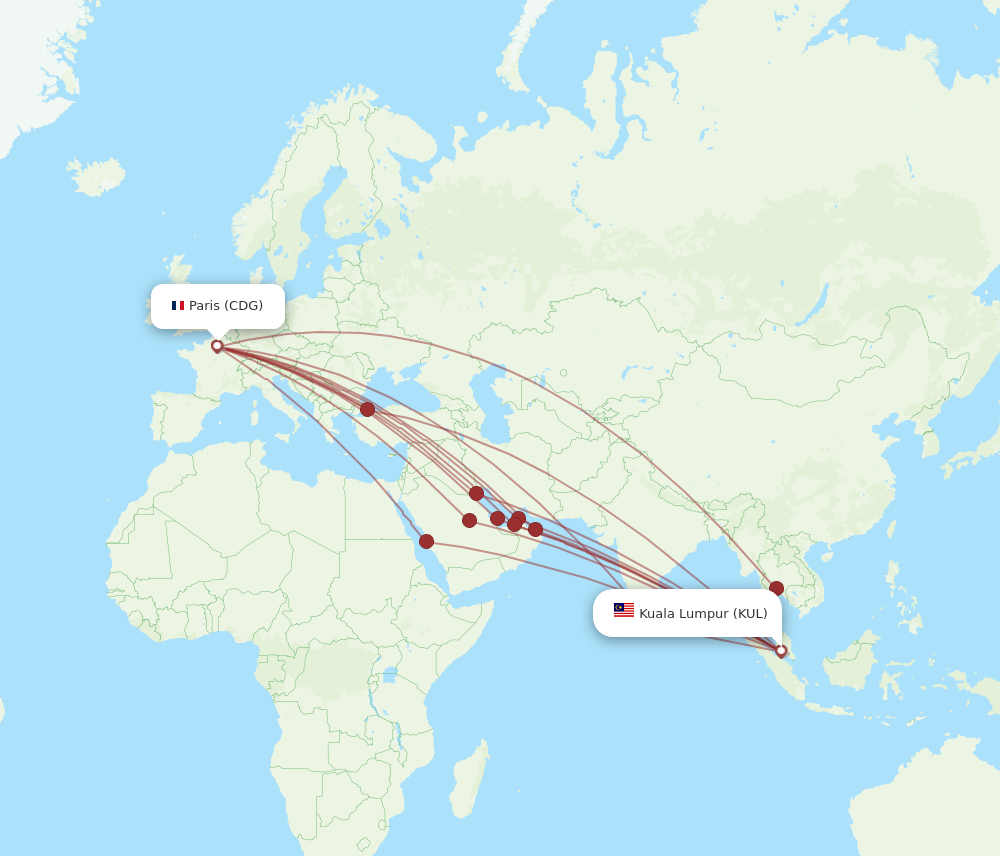 CDG to KUL flights and routes map