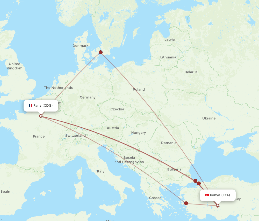 CDG-KYA flight routes
